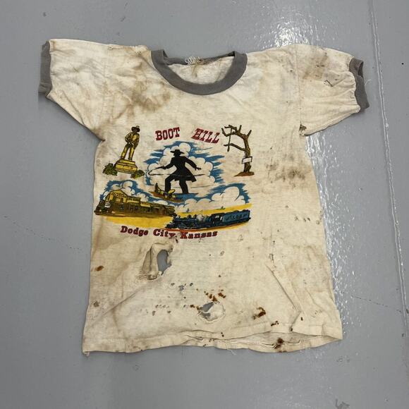 Vintage 60s Boot Hill Dodge City Kansas Ringer Baby Tee - Picture 1 of 2